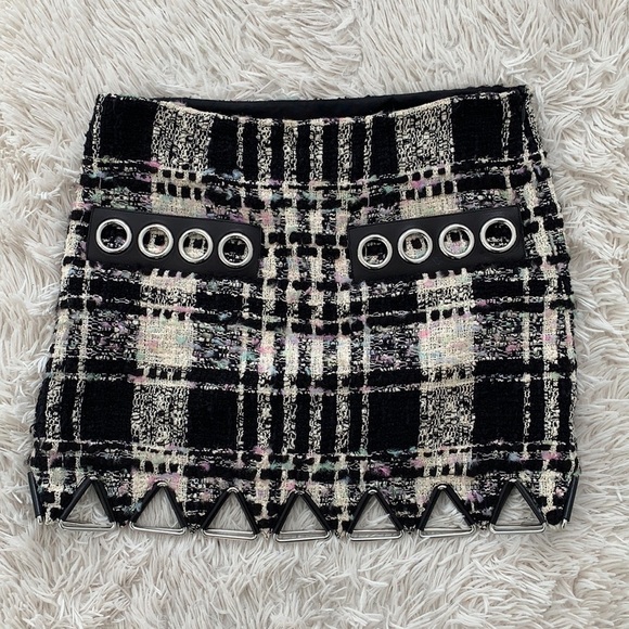 Alexander Wang checked plaid chain link mini skirt in black and white sz 2 - Picture 1 of 8